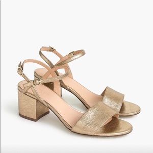 J Crew block heel sandal in metallic gold, size 5